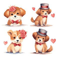 Fototapeta premium set of dogs with hearts for love