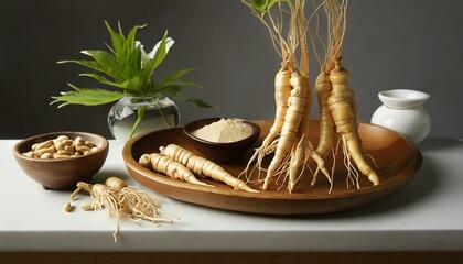 chinese herbal medicine ginseng on the table healthy dietary culture - obrazy, fototapety, plakaty
