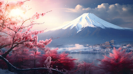 mountain and blossoms