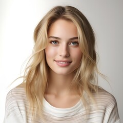 Fototapeta premium young happy blonde woman posing and looking in camera,white background