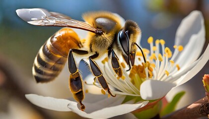 the bee in flower - obrazy, fototapety, plakaty