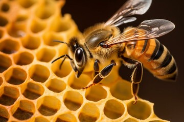 Bee exploring honeycomb. Generative AI