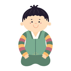 Cute boy in traditional Korean clothes hanbok character, isolated. Hand drawn cartoon vector illustration. Flat style design. New Year Seollal, Chuseok holiday card, poster, banner element
