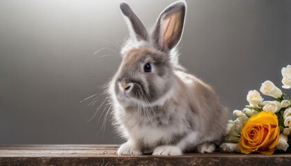 rabbit on a white background looking ahead the breed of dwarf