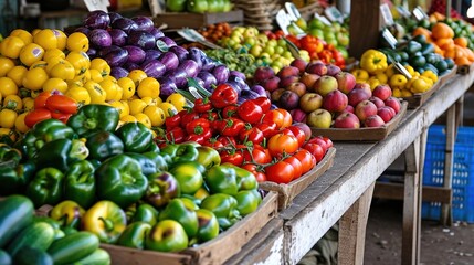 Naklejka na ściany i meble Farmers market a colorful display of fresh produce. Created with Generative Ai technology.