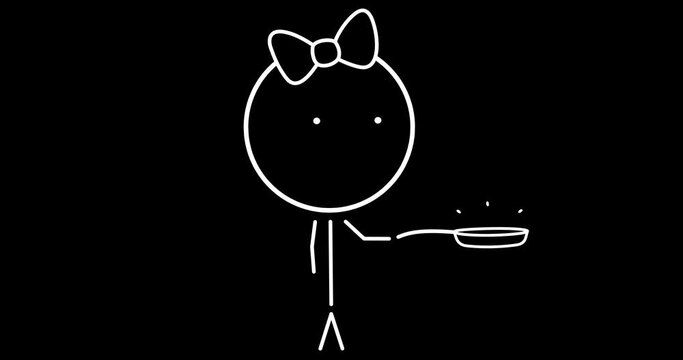 Girl with a frying pan in the kitchen