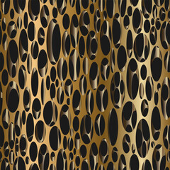 Leopard print seamless pattern. Texture of animal skin made of golden metal mesh. Vector illustration for prints on fabrics, packaging and for the design of surfaces and fills
