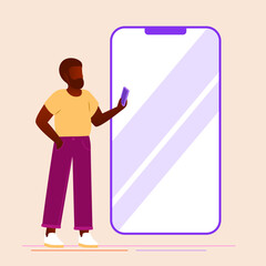 Illustration vectorielle d’un homme noir tenant un portable dans la main