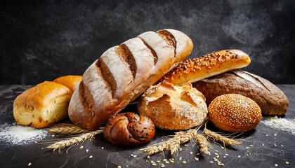 different bread on a rustic dark background