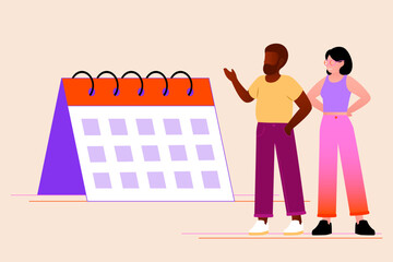 Illustration vectorielle de deux personnes regardant un calendrier