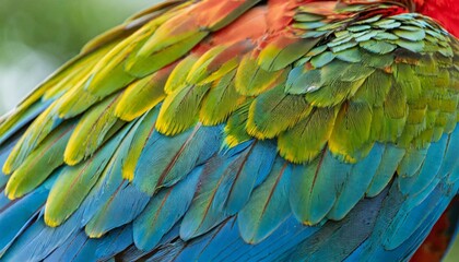 close up of macaw wing feathers caribbean - obrazy, fototapety, plakaty