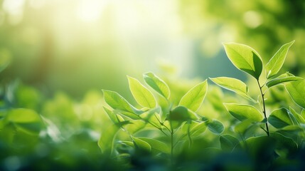 Fototapeta na wymiar Enchanting Garden Bliss: Lush Green Leaves Basking in the Summer Sunlight, a Captivating Nature Scene Full of Freshness and Vibrancy