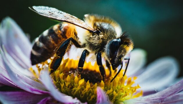 bee on flower macro photo