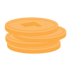 Vietnamese, Korean, Chinese New Year gold coins stacked illustration. Hand drawn cartoon vector illustration. Flat style design. Tet, Seollal, CNY celebration symbol. Holiday card, banner element