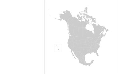 Political map of North American countries Canada, United States of America and Mexico with administrative divisions. Solid gray blank map with white borders. Vector illustration