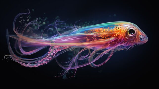 Watercolor Squid on dark background. Generative AI