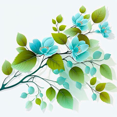 Flores, decoracao, flor com botao, ramo, azul, folhas verdades