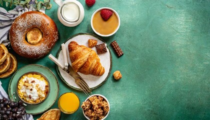 continental breakfast captured from above space for text
