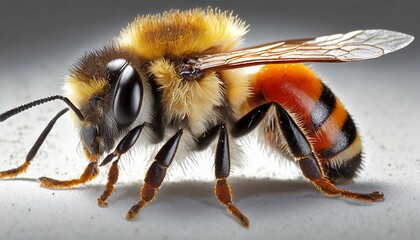 the wild bee osmia bicornis red mason bee on white - obrazy, fototapety, plakaty