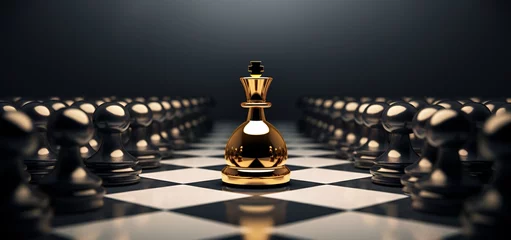 Foto op Plexiglas A gold chess piece on a black and white checkered board Generative AI © Bipul Kumar