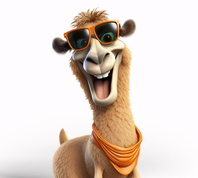 A happy cartoon camel with sunglasses and a necktie Generative AI