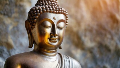 siddhartha bronze statue close up of buddha beautiful serene face with closed eyes best meditation inspiration image or mindfulness background