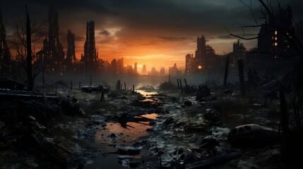 concept of a destroyed city after the apocalypse Generative AI