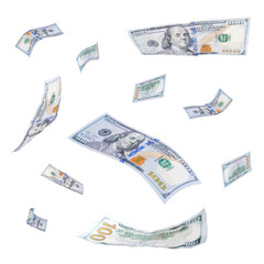 Flying American dollars banknotes on transparent background PNG