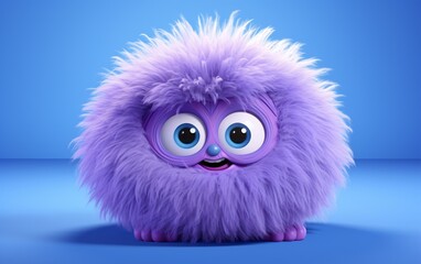 Purple and White Furry Creature with Big Eyes Generative AI