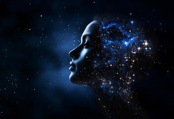 A woman's face with a blue background and stars Generative AI