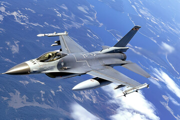 avion de chasse militaire F-16 en vol - obrazy, fototapety, plakaty