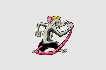 King rat with crown and money Cartoon character vector logo