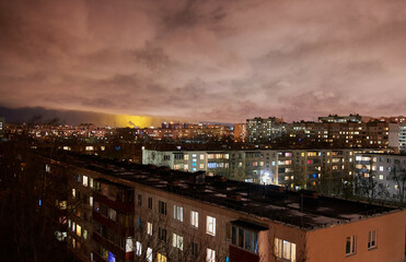view of the city at night time 
