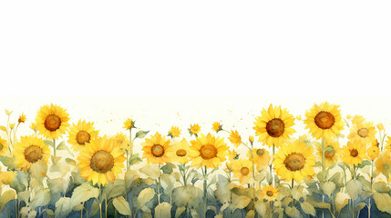 A string of sunflowers in watercolor in clipart style - obrazy, fototapety, plakaty