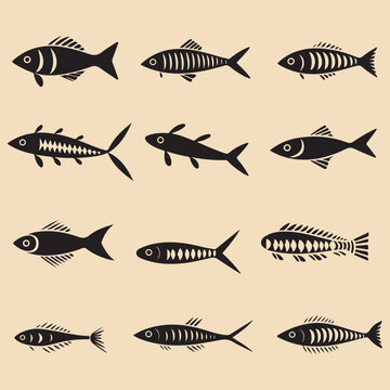 fish bone line black silhouette vector Clip art