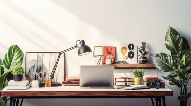 Stylish Workspace with Modern Desktop Computer and Office Supplies for Efficient Business and Creative Work