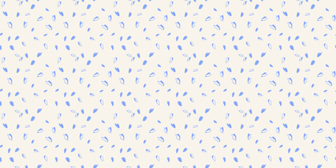 Simple vibrant polka dots, drops, spots seamless pattern. Creative blue tiny random dots, snowflakes, circles, leaflets on a light background. Vector hand drawn sketch shape. Design for surface design
