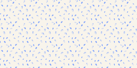 Simple vibrant polka dots, drops, spots seamless pattern. Creative blue tiny random dots, snowflakes, circles, leaflets on a light background. Vector hand drawn sketch shape. Design for surface design