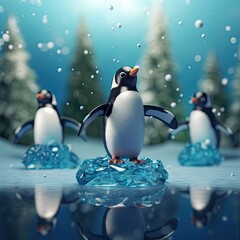 Naklejka premium penguins on ice