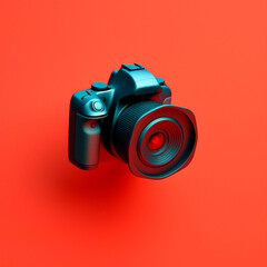 Professional cartoon-style camera. Design illustration 3D concept.