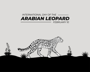 International Day of the Arabian Leopard. February 10 is Arabian Leopard Day . Editable template for background with banner, poster and card. Vector illustration.