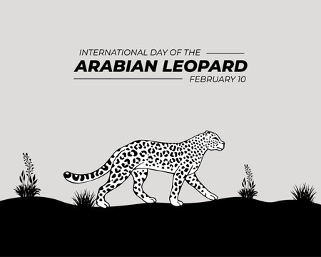 International Day of the Arabian Leopard. February 10 is Arabian Leopard Day . Editable template for background with banner, poster and card. Vector illustration.
