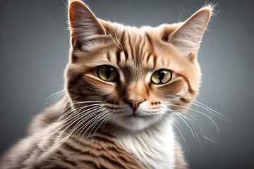 Sitting sweety cat looking aside. Portrait on isolated background