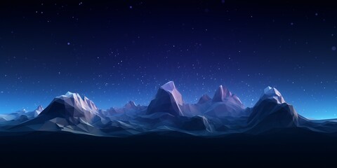 A mountain range at night with a blue sky and stars Generative AI