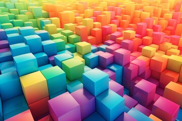 Fototapeta na wymiar Colorful 3D Blocks in a Rainbow Pattern Generative AI