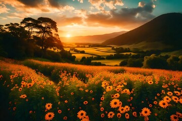 Beautiful Nature Background.Summer Sunset Landscape.Artistic Wallpaper