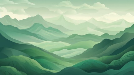 Serene green mountain landscape: majestic mountainous terrain - abstract nature vector illustration