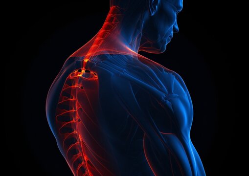 A 3D image of a man's back with a spinal injury Generative AI