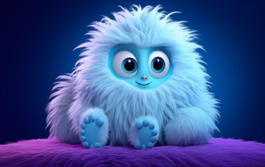 A cute blue and white monster with a big smile and blue eyes Generative AI