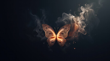 Magical creature butterfly concept with copy space on black background - obrazy, fototapety, plakaty